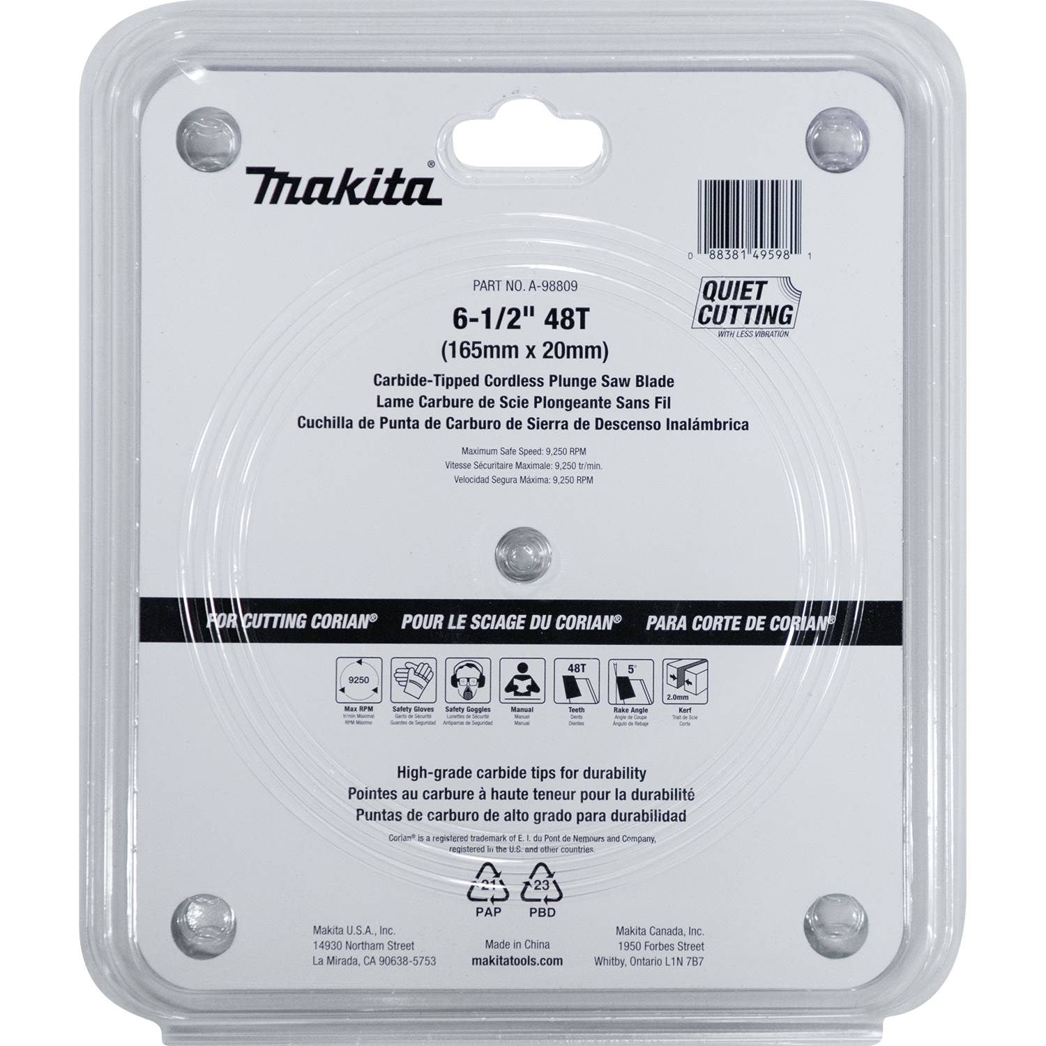 Makita A-98809 6-1/2" 48T Carbide-Tipped Cordless Plunge Saw Blade - 3