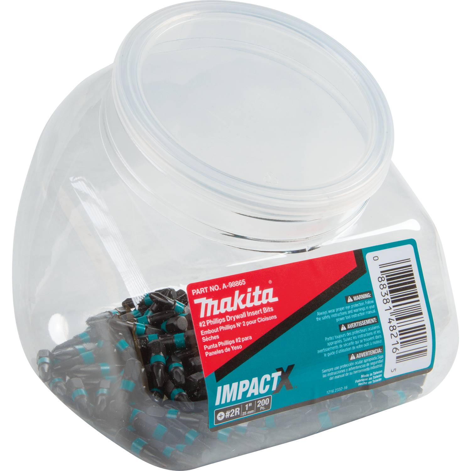 Makita A-98865 ImpactX  #2 Phillips Drywall 1" Insert Bit, 200/pk, Jar