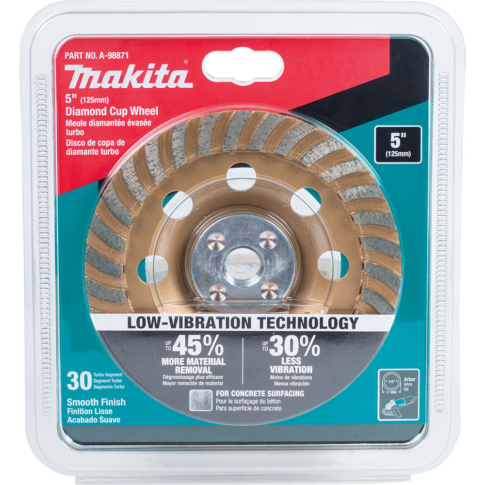 Makita A-98871 5" Low-Vibration Diamond Cup Wheel, Turbo - 6