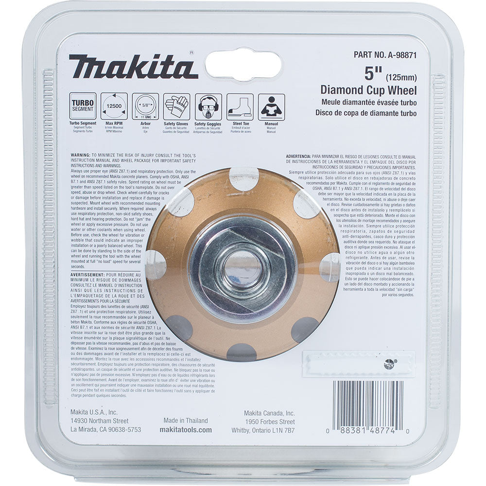 Makita A-98871 5" Low-Vibration Diamond Cup Wheel, Turbo - 9