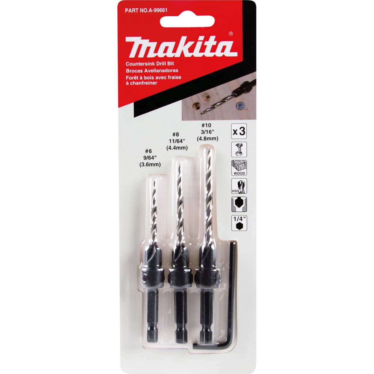 Makita A-99661 3 Piece Countersink Set with Hex Wrench - 3