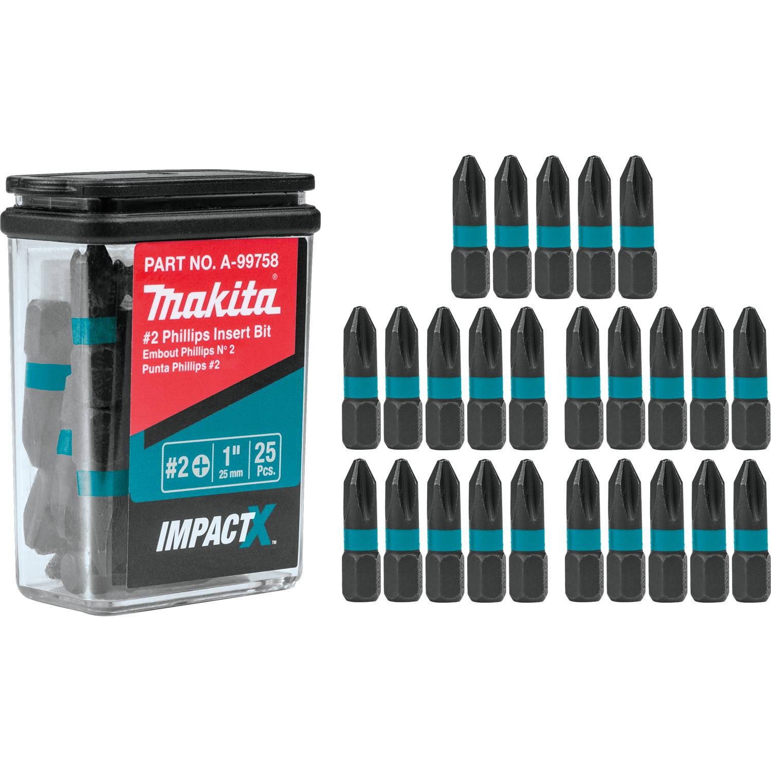 Makita A-99758 ImpactX  #2 Phillips 1" Insert Bit, 25/pk