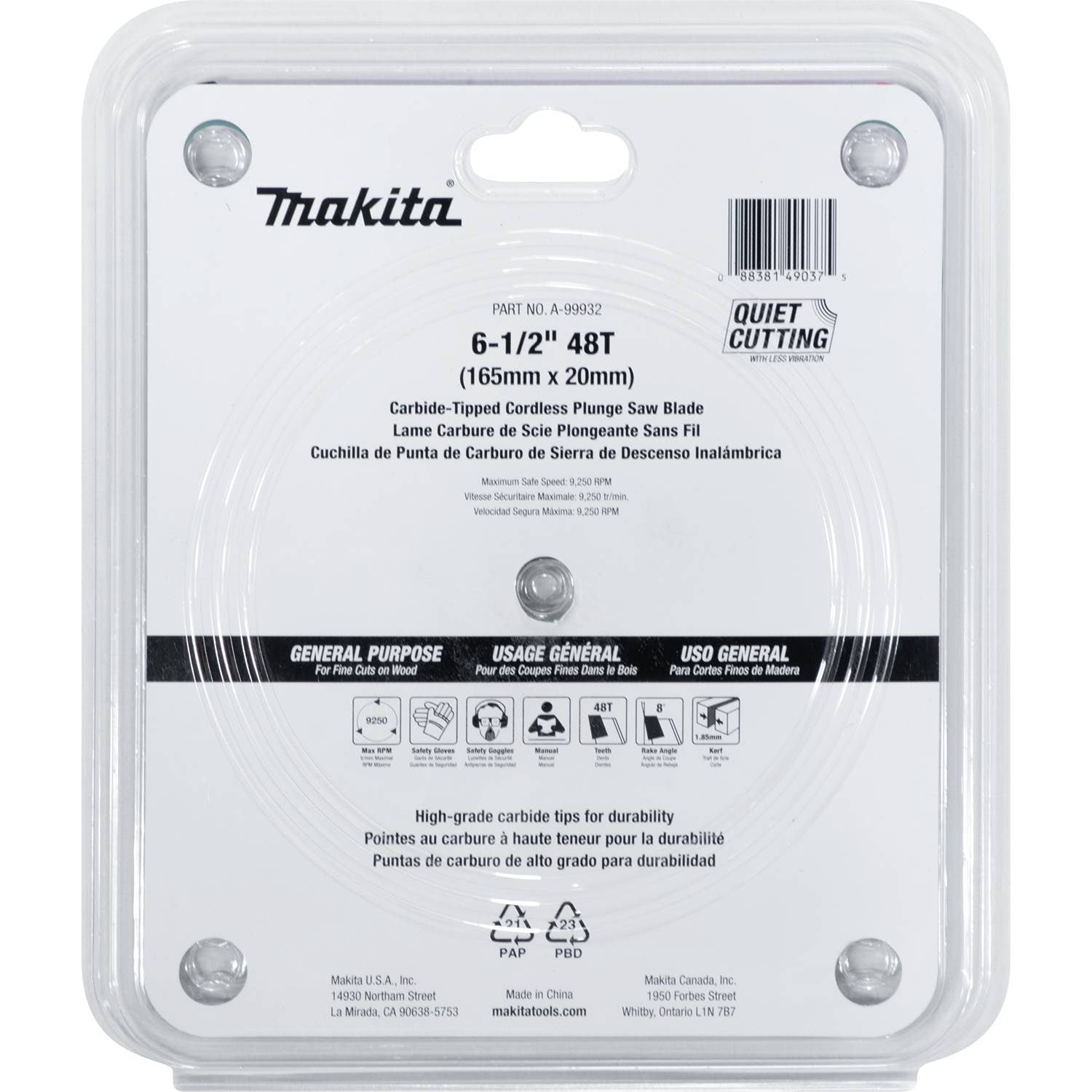 Makita A-99932 6-1/2" 48T Carbide-Tipped Cordless Plunge Saw Blade - 3