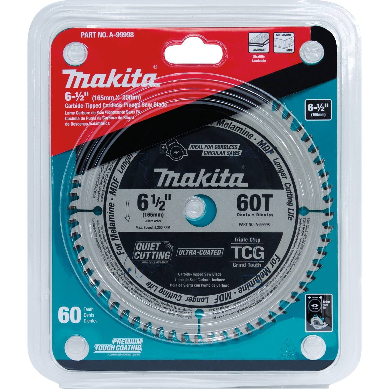 Makita A-99998 6-1/2" 60T (TCG) Carbide-Tipped Cordless Plunge Saw Blade - 2