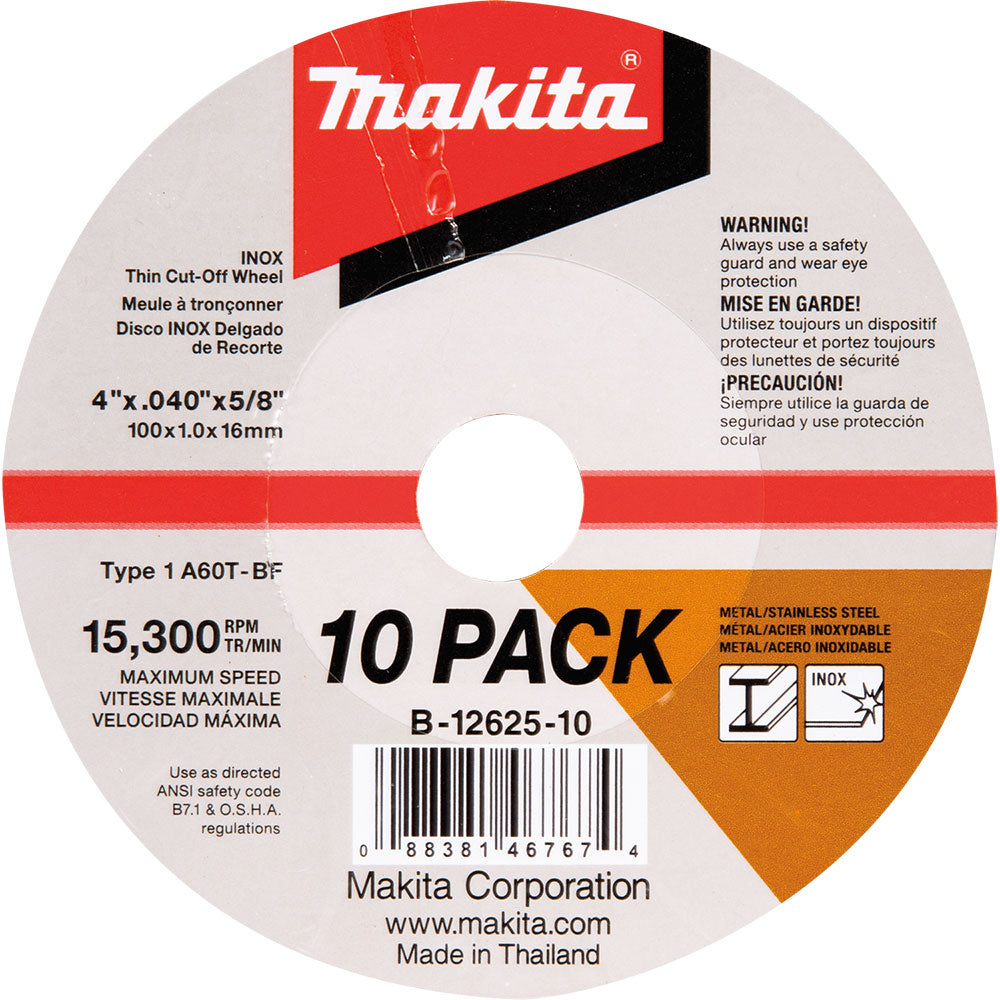 Makita B-12625-10 4" x .040" x 5/8" INOX Thin Cut-Off Wheel, 10/pk - 3