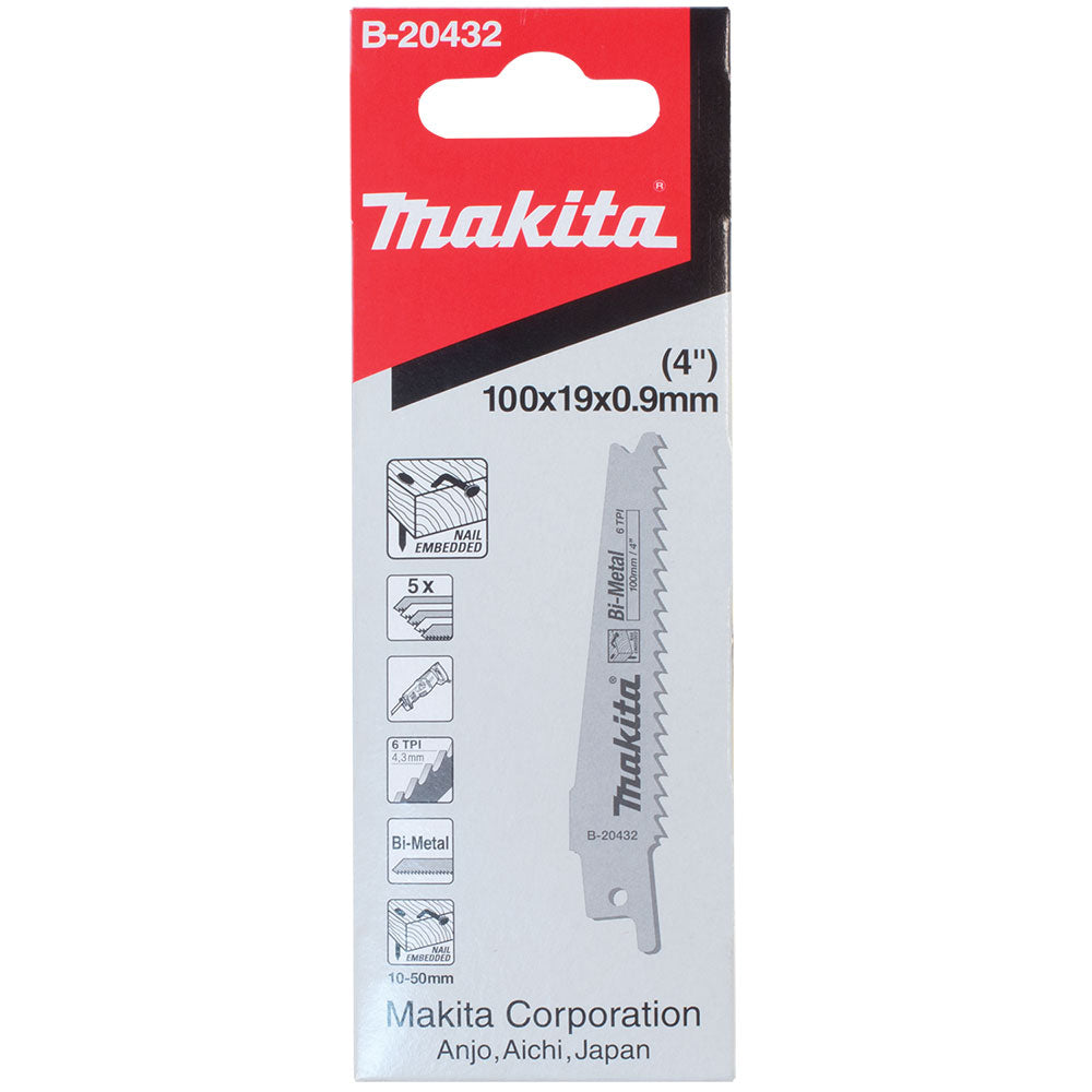 Makita B-20432 4" 6TPI Nail Embedded Wood Cutting Recipro Saw Blade, 5/pk - 4