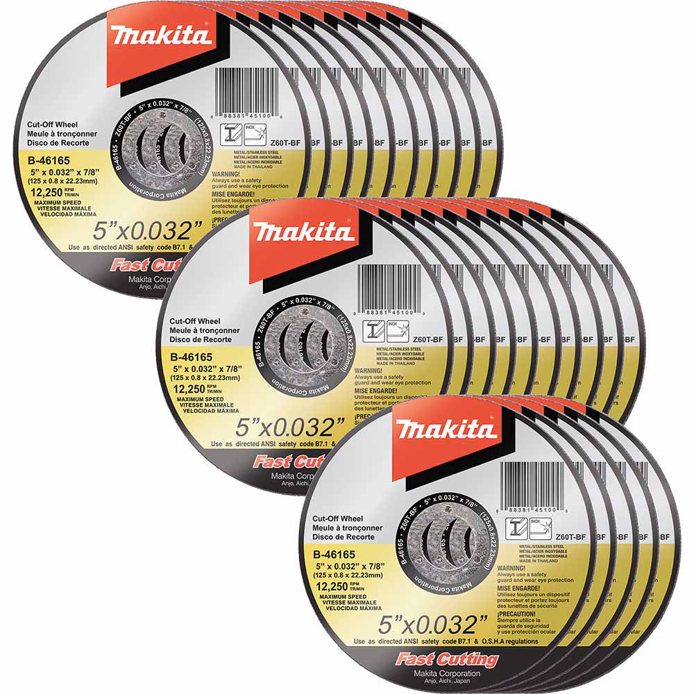 Makita B-46165-25 5" x .032" x 7/8" Ultra Thin Cut-Off Wheel, Stainless, 25/pk - 2