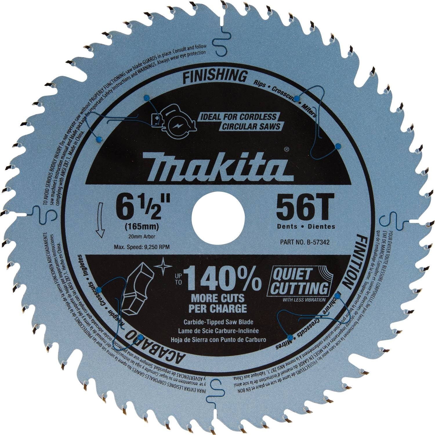 Makita B-57342 6-1/2" 56T Carbide-Tipped Cordless Plunge Saw Blade