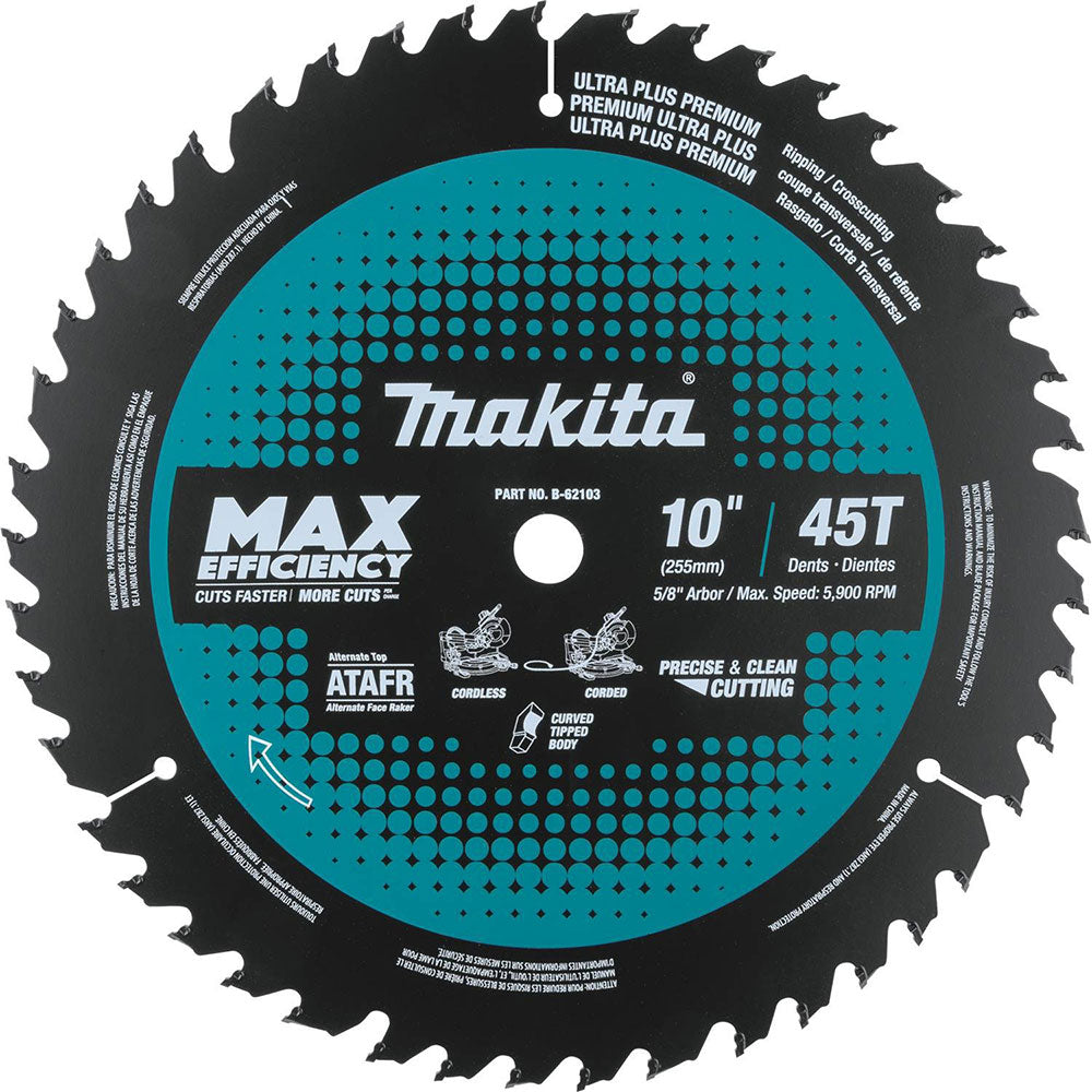 Makita B-62103 10" 45T Carbide-Tipped Max Efficiency Miter Saw Blade