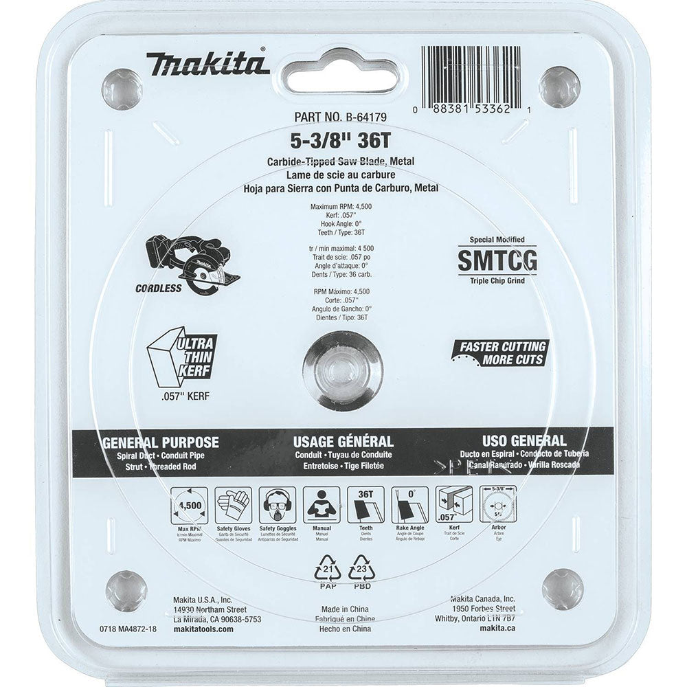 Makita B-64179 5-3/8" 36T Carbide-Tipped Saw Blade, Metal - 3