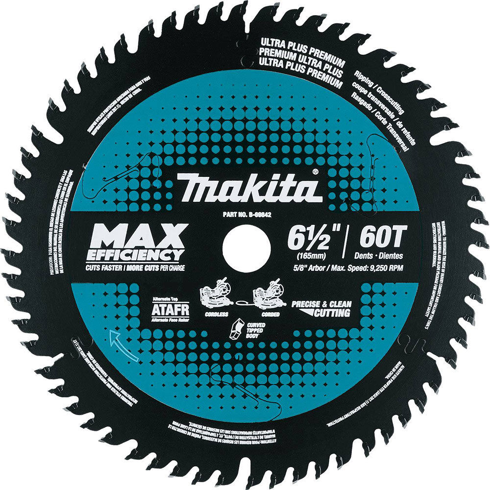 Makita B-69842 6-1/2" 60T Carbide-Tipped Max Efficiency Miter Saw Blade