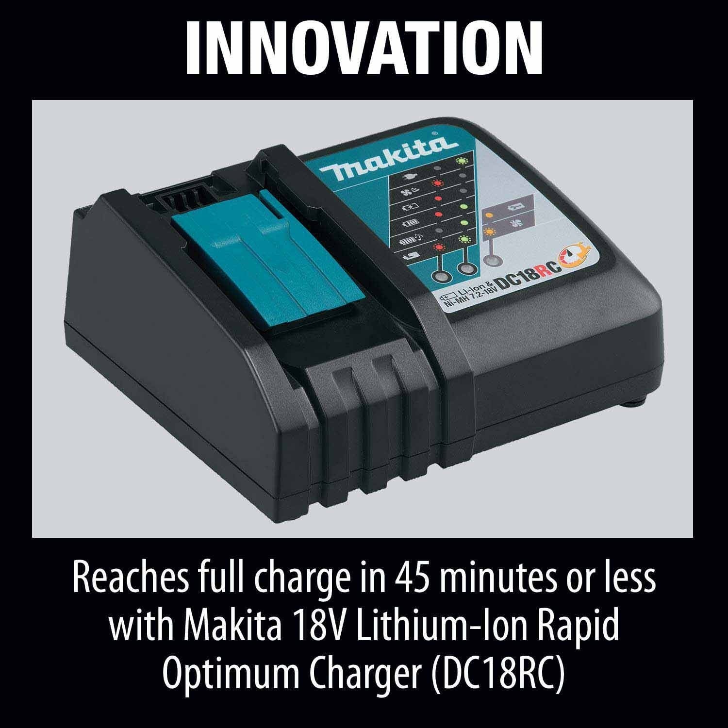 Makita BL1850BDC2X1 18V LXT Lithium-Ion Battery and Rapid Optimum Charger Starter Pack, 2ea. BL1850B, DC18RC, (5.0Ah) - 16