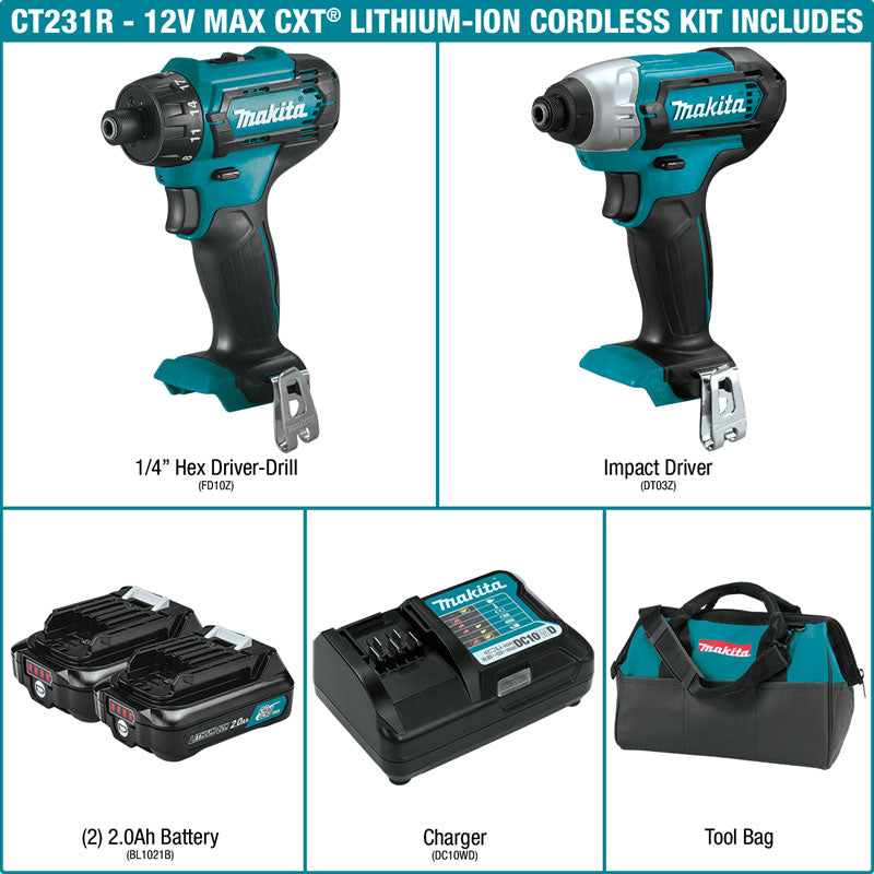 Makita CT231R 12V max CXT Lithium?Ion Cordless 2?Pc. Combo Kit (2.0Ah) - 2