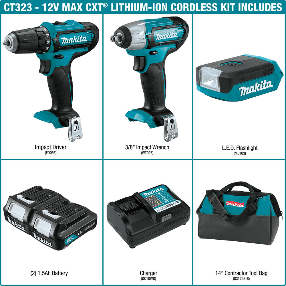 Makita CT323 12V max CXT Lithium-Ion Cordless 3 Pc. Combo Kit - 2