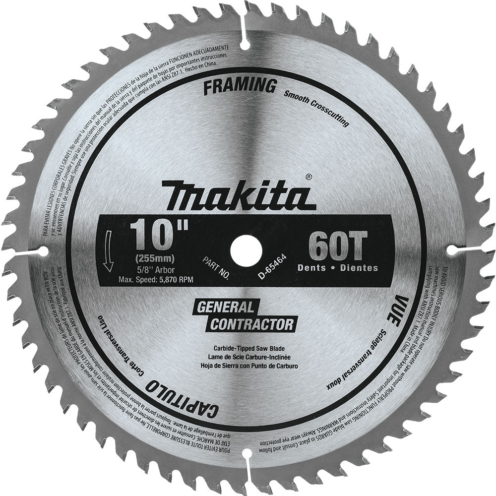 Makita D-65464 10" 60T Micro-Polished Miter Saw Blade, Smooth Crosscutting