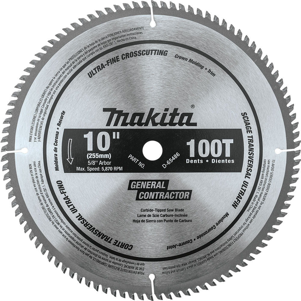 Makita D-65486 10" 100T Polished Miter Saw Blade, Ultra-Fine Crosscutting