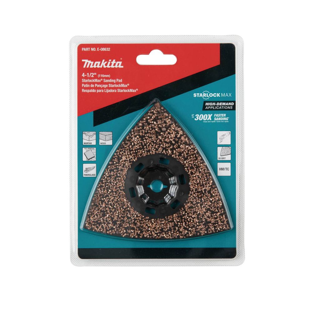 Makita E-08632 StarlockMax Oscillating Multi-Tool 4-1/2" Tungsten Carbide 20 Grit Delta Triangle Sanding Pad - 3