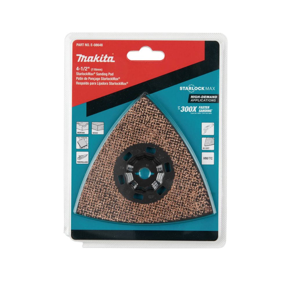 Makita E-08648 StarlockMax Oscillating Multi-Tool 4-1/2" Tungsten Carbide 40 Grit Delta Triangle Sanding Pad - 3