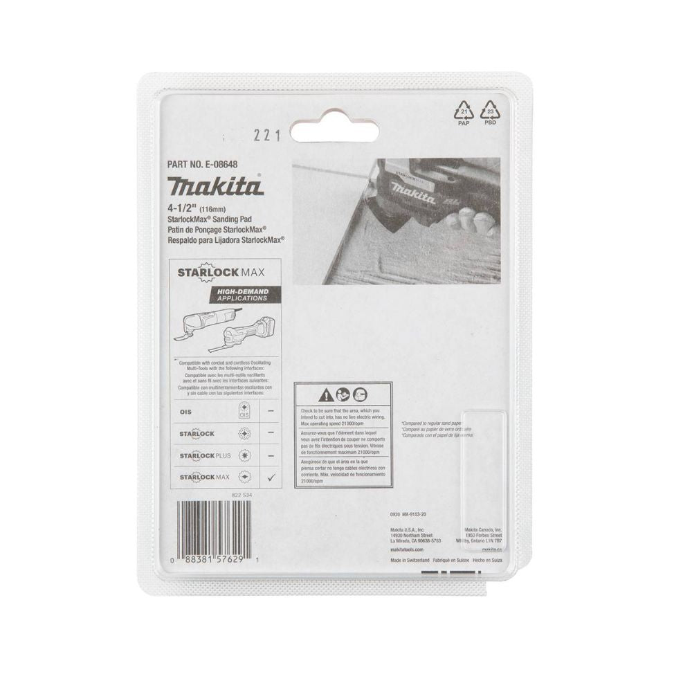 Makita E-08648 StarlockMax Oscillating Multi-Tool 4-1/2" Tungsten Carbide 40 Grit Delta Triangle Sanding Pad - 4