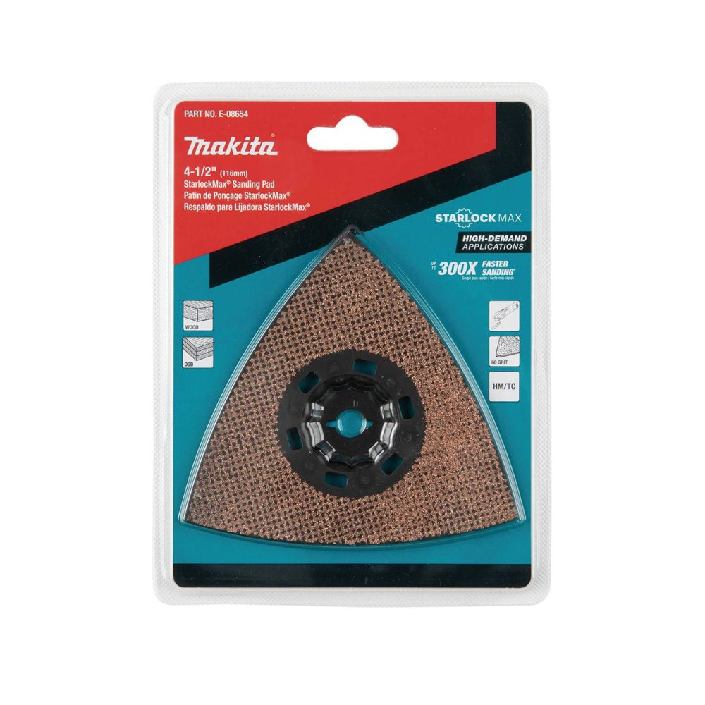 Makita E-08654 StarlockMax Oscillating Multi-Tool 4-1/2" Tungsten Carbide 60 Grit Delta Triangle Sanding Pad - 3