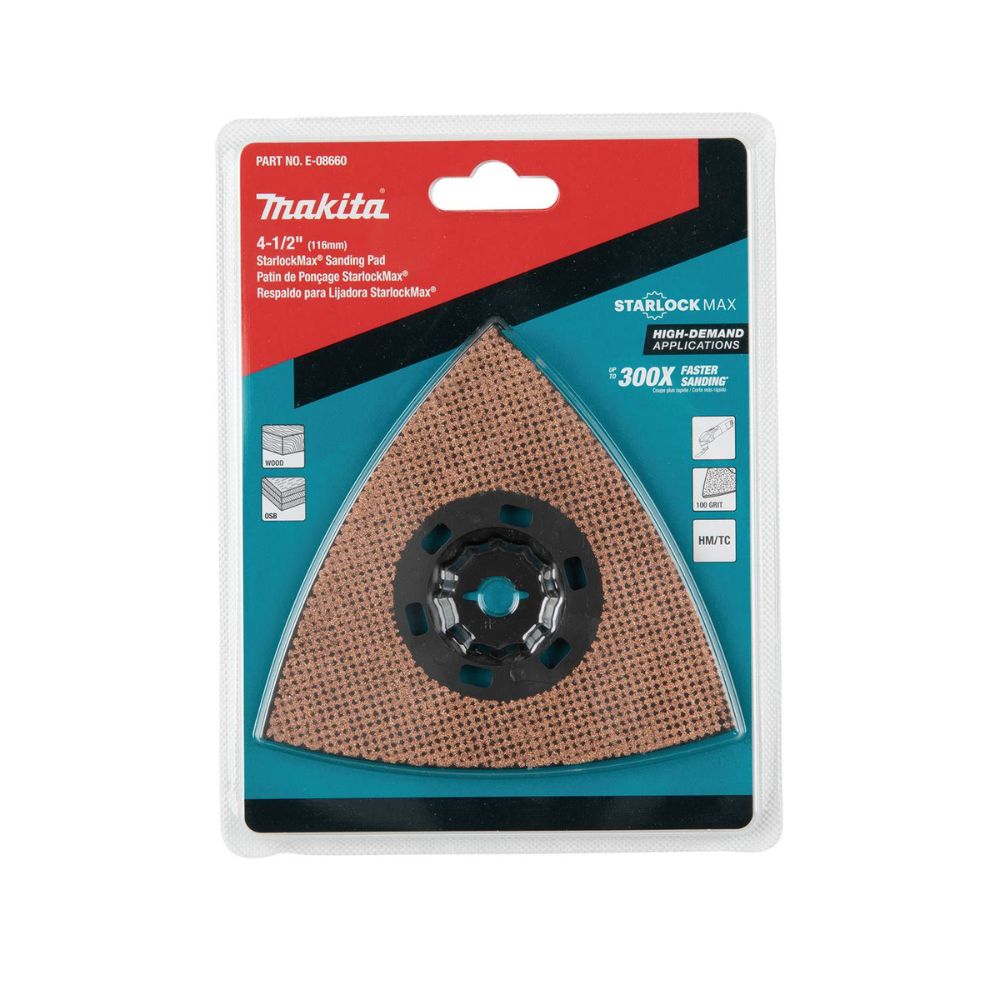 Makita E-08660 StarlockMax Oscillating Multi-Tool 4-1/2" Tungsten Carbide 100 Grit Delta Triangle Sanding Pad - 3