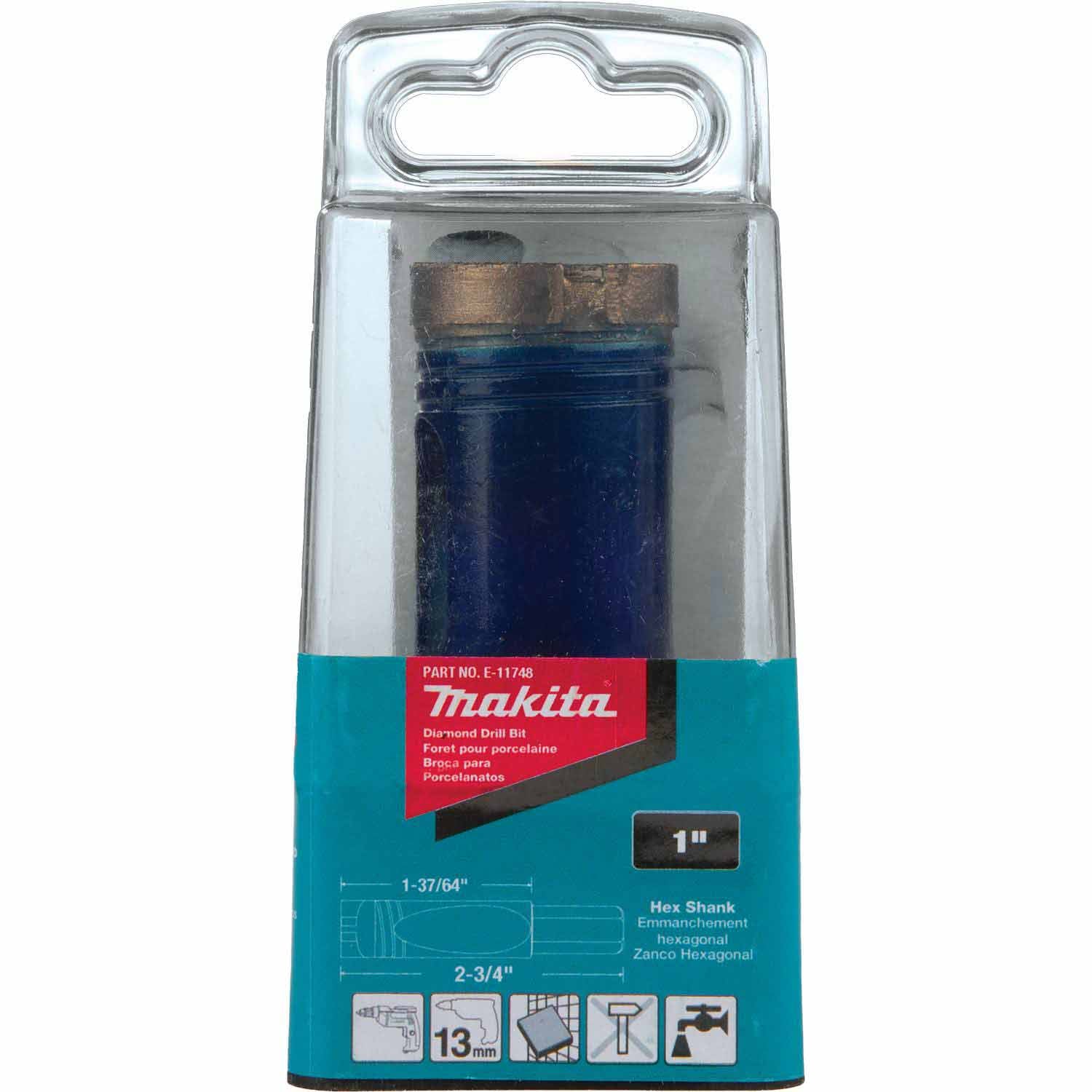 Makita E-11748 1" Diamond Drill Bit, Hex Shank