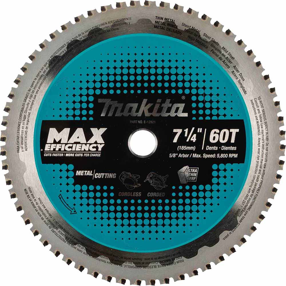 Makita E-12821 7-1/4" 60T Carbide-Tipped Max Efficiency Saw Blade, Metal/Stainless Steel