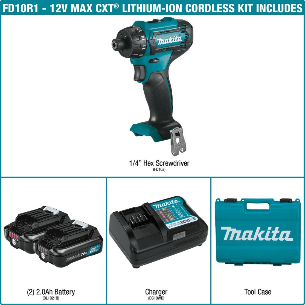 Makita FD10R1 12V Max CXT Lithium-Ion 1/4 In. Hex Driver-Drill Kit(2.0Ah) - 9