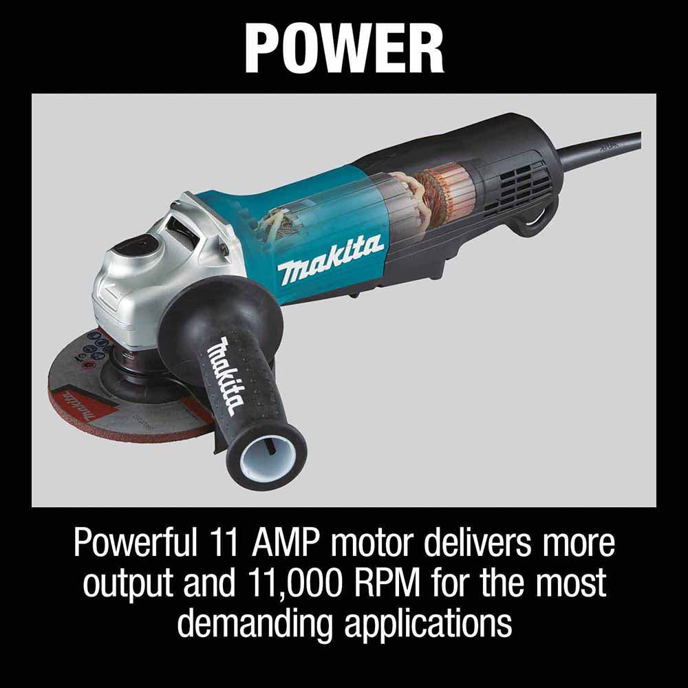 Makita GA5052 4‑1/2" / 5" Paddle Switch Angle Grinder, with AC/DC Switch - 12