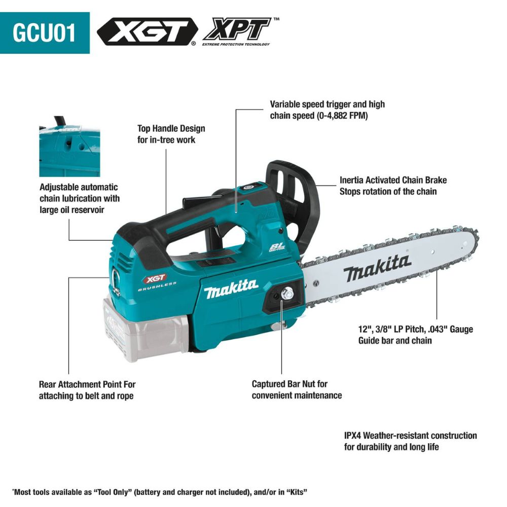 Makita GCU01M1 40V max XGT Brushless Cordless 12" Top Handle Chain Saw Kit (4.0Ah) - 2