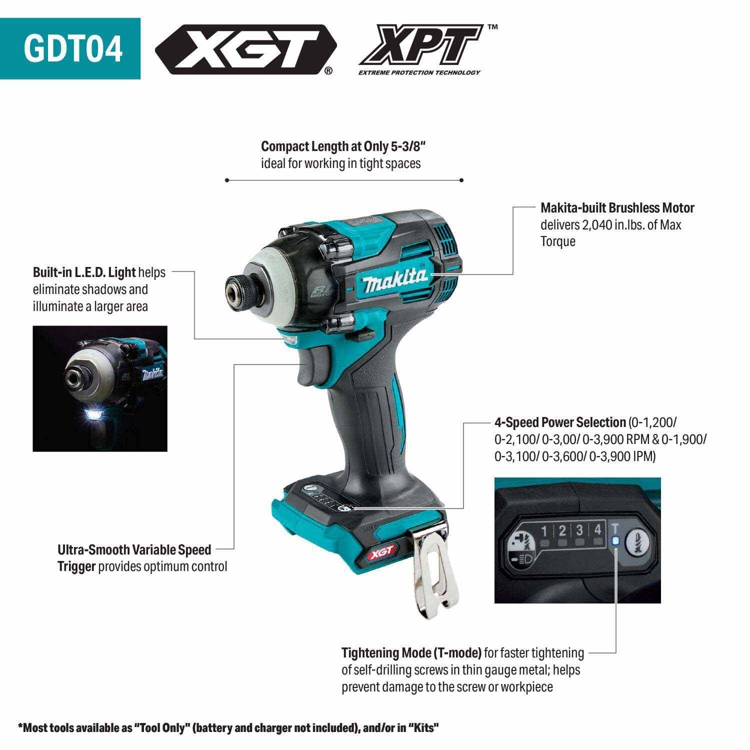 Makita GDT04D 40V max XGT Brushless High Torque 4-Speed Impact Driver Kit (2.5Ah Batteries) - 2
