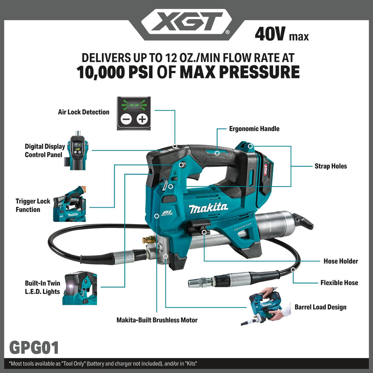 Makita GPG01Z 40V Max XGT Brushless Cordless Grease Gun Tool Only - 2