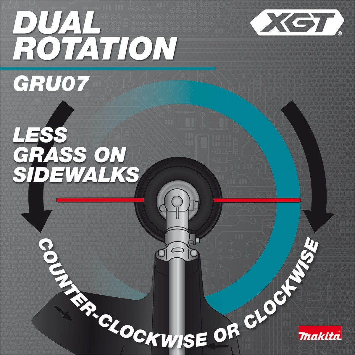 Makita GRU07T 40V Max XGT 18 inch Dual Rotation High Torque Brushless Cordless String Trimmer Kit (2 5.0Ah Batteries, Charger, Shoulder Strap) - 5