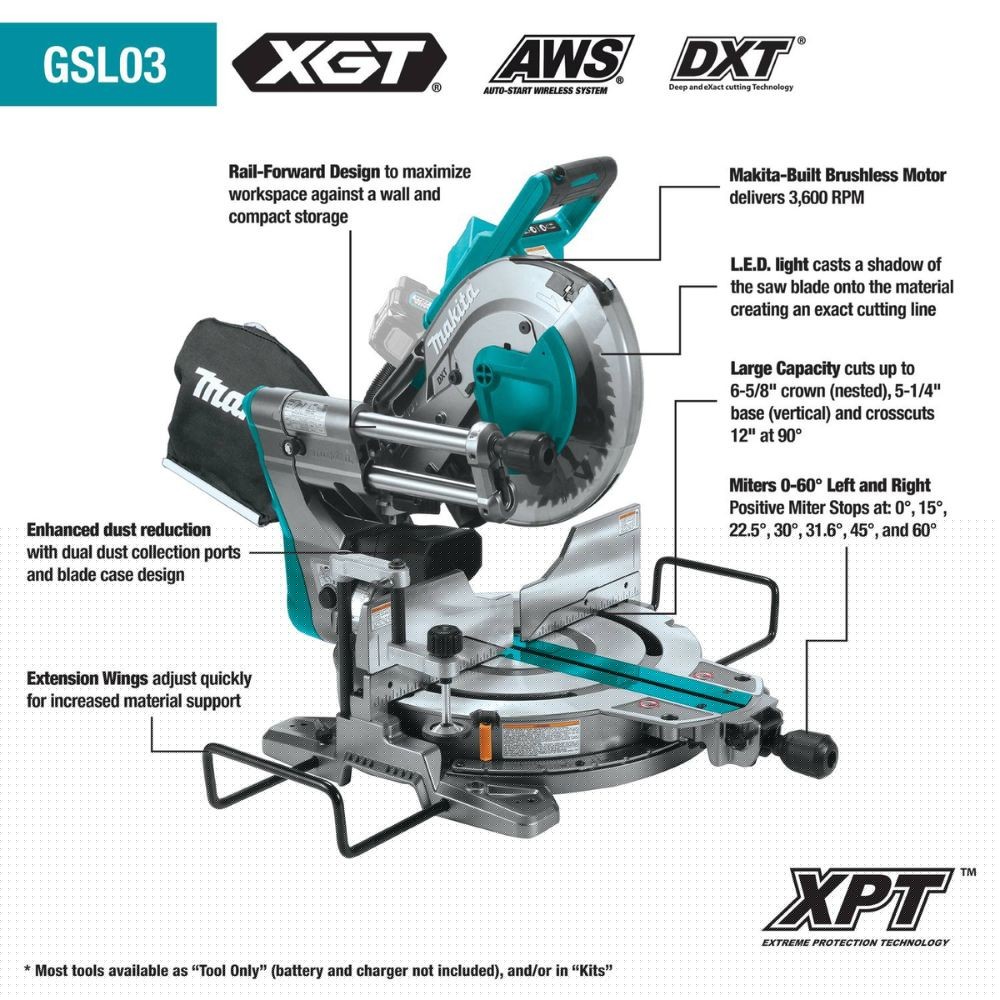 Makita GSL03M1 40V max XGT 10" Compound Miter Saw Kit - 2