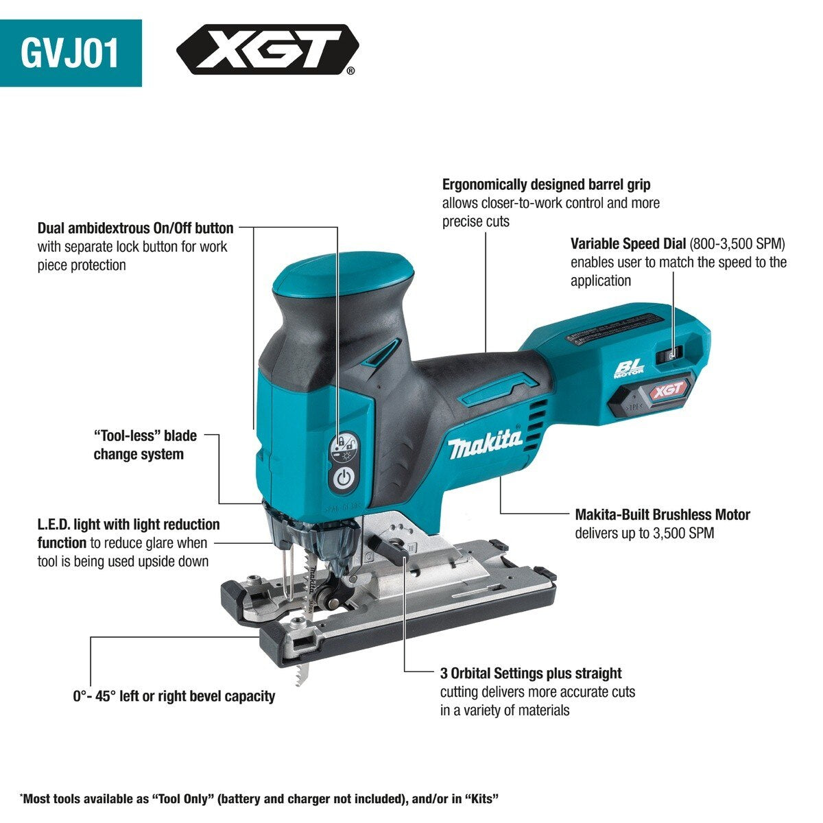 Makita GVJ01Z 40V Max XGT Brushless Cordless Barrel Grip Jig Saw (Tool Only) - 3