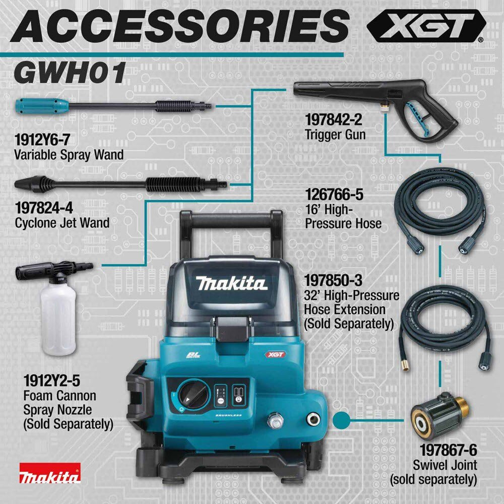 Makita GWH01Z 40V max XGT Brushless Cordless 1300 PSI 1.5 GPM Pressure Washer, Tool Only - 18