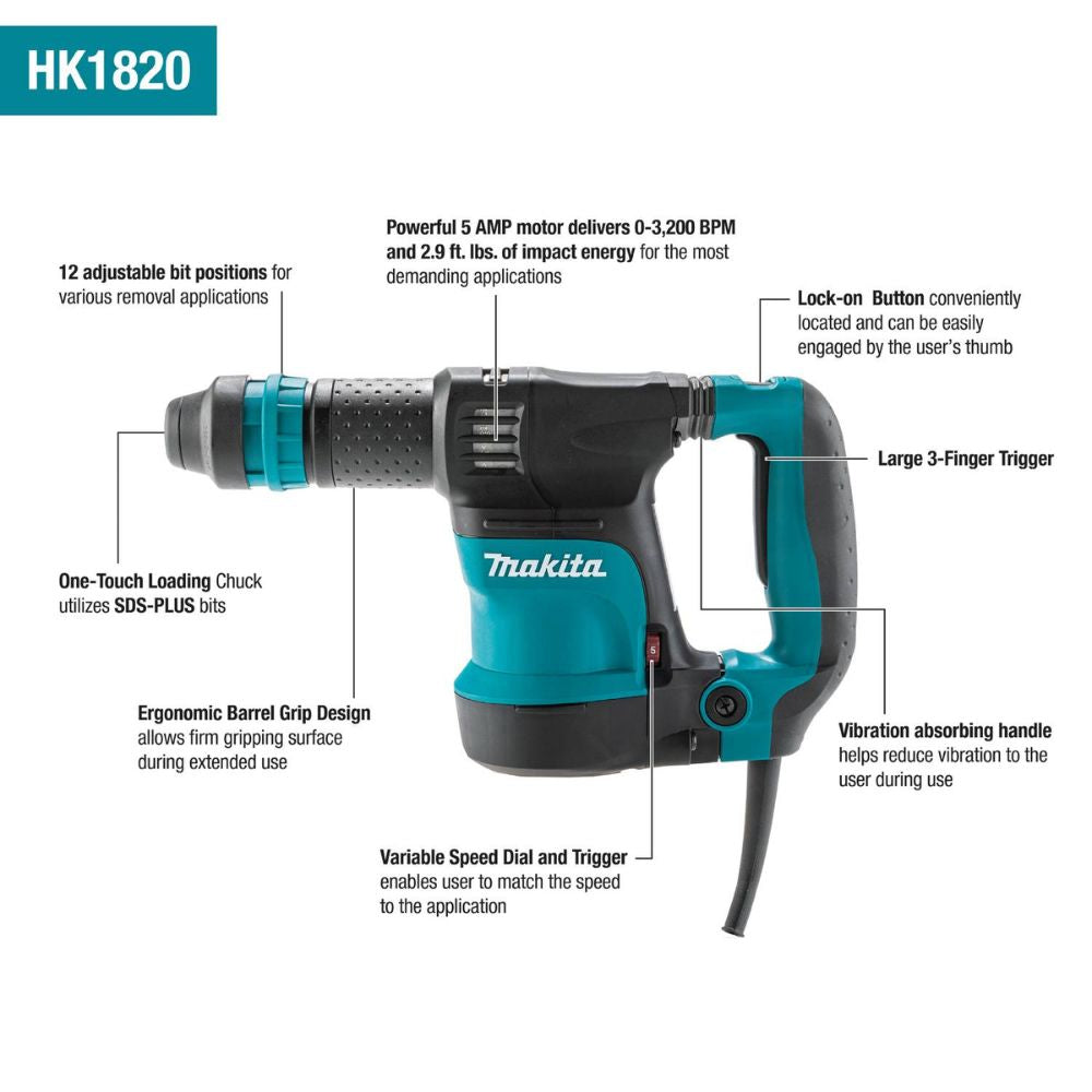 Makita HK1820 SDS-PLUS Power Scraper , 5 amp. , VS trigger , 3-3200 BPM - 2