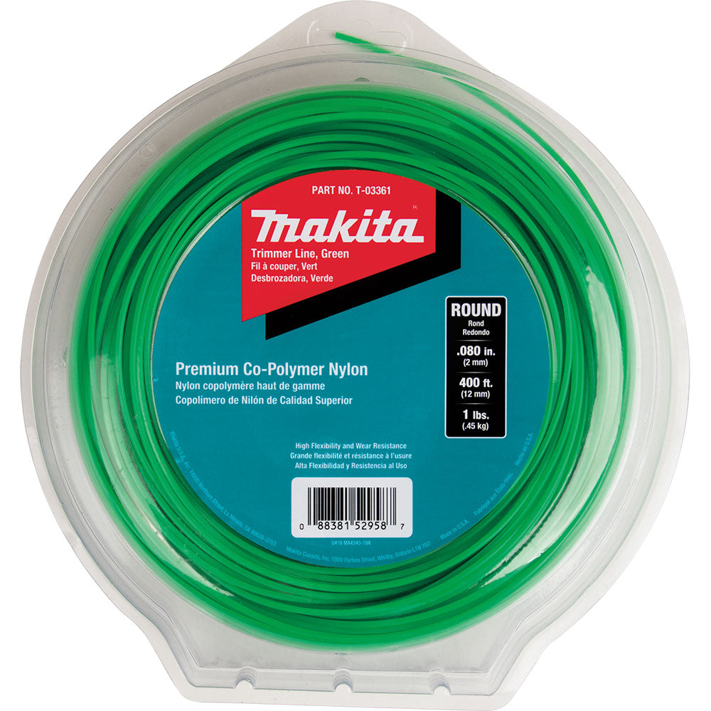 Makita T-03361 Round Trimmer Line, 0.080", Green, 400', 1 lbs. - 2