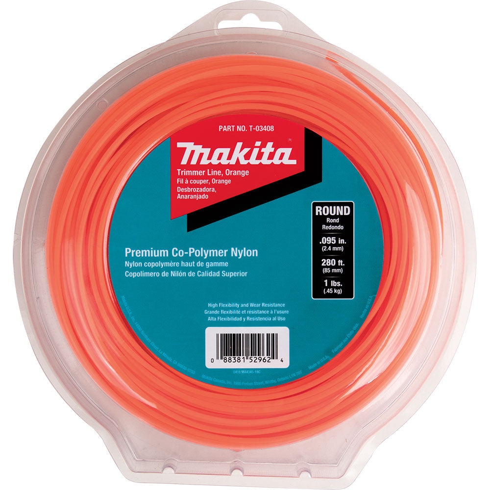 Makita T-03408 Round Trimmer Line, 0.095", Orange, 280', 1 lbs.