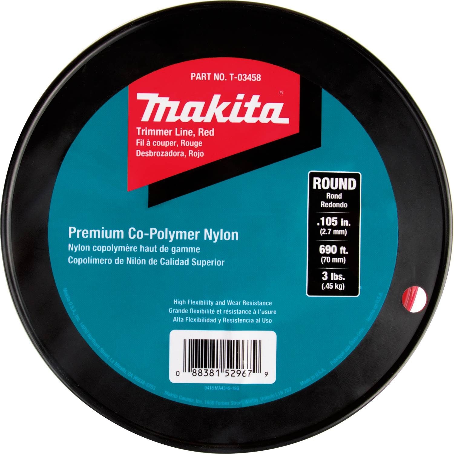 Makita T-03458 Round Trimmer Line, 0.105", Red, 690', 3 lbs. - 2