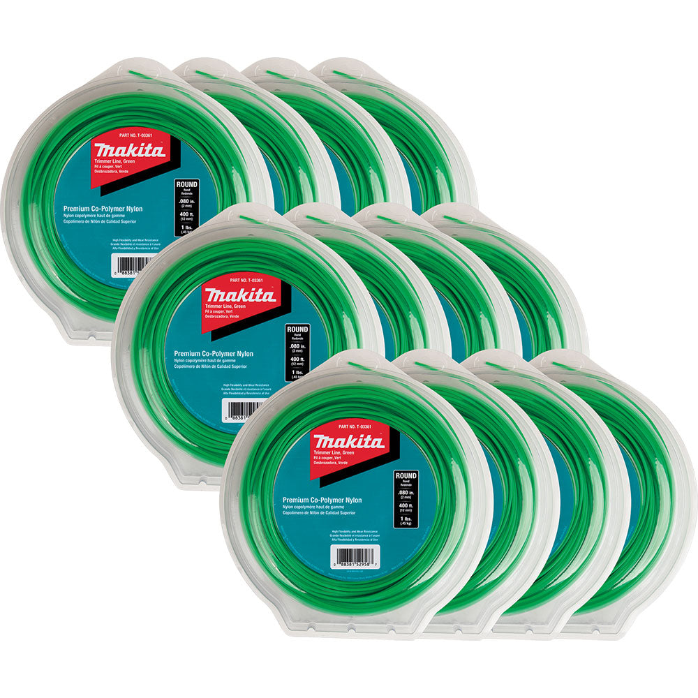 Makita T-03707 Round Trimmer Line, 0.080", Green, 400', 1 lbs., 12/pk