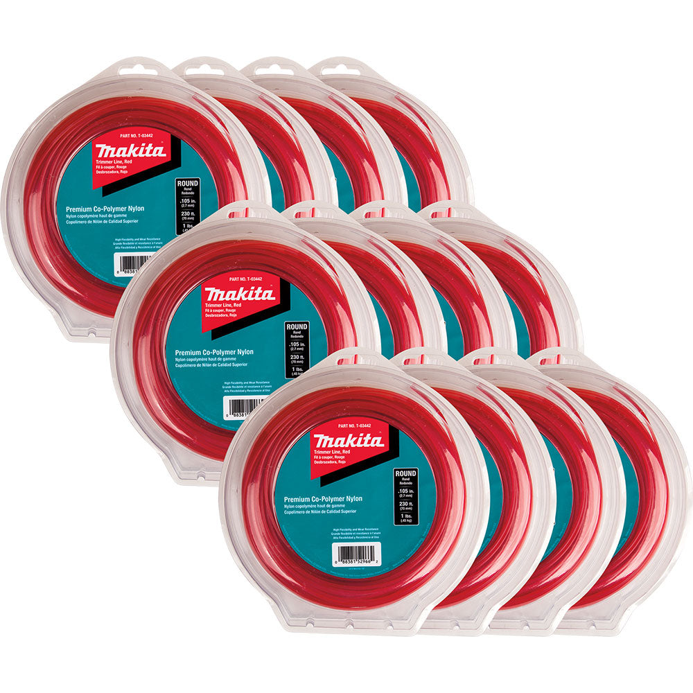 Makita T-03757 Round Trimmer Line, 0.105", Red, 230', 1 lbs., 12/pk