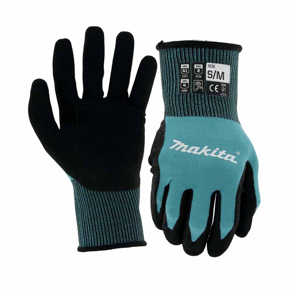 Makita T-04117 FitKnit Cut Level 1 Nitrile Coated Dipped Gloves (Small/Medium)