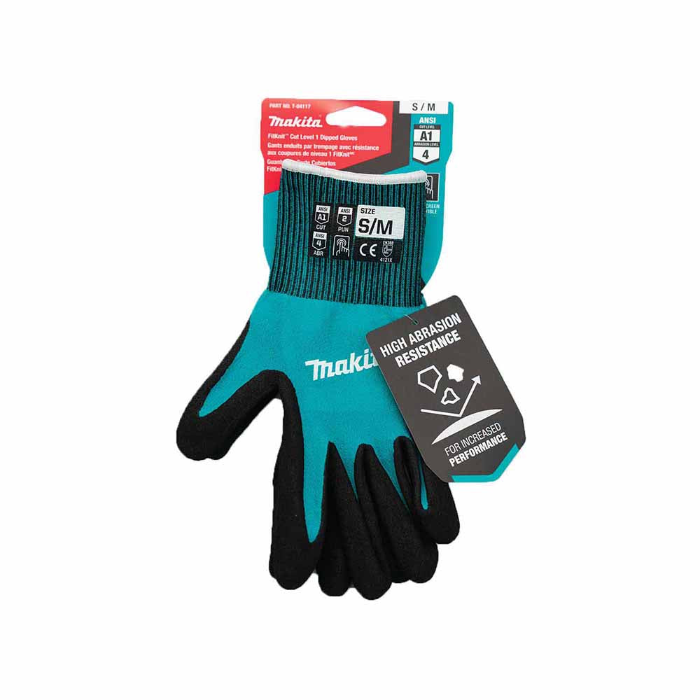 Makita T-04117 FitKnit Cut Level 1 Nitrile Coated Dipped Gloves (Small/Medium) - 3