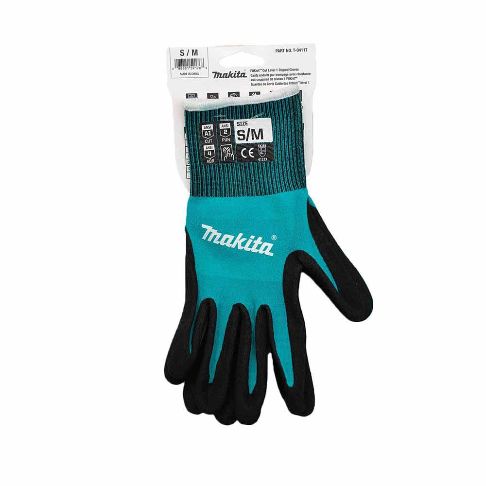 Makita T-04117 FitKnit Cut Level 1 Nitrile Coated Dipped Gloves (Small/Medium) - 8