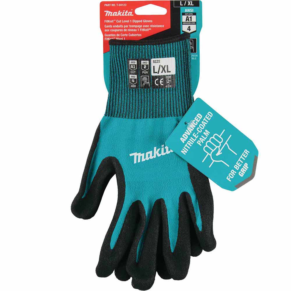 Makita T-04123 FitKnit Cut Level 1 Nitrile Coated Dipped Gloves (Large/X-Large) - 5