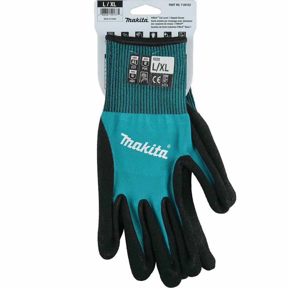 Makita T-04123 FitKnit Cut Level 1 Nitrile Coated Dipped Gloves (Large/X-Large) - 7