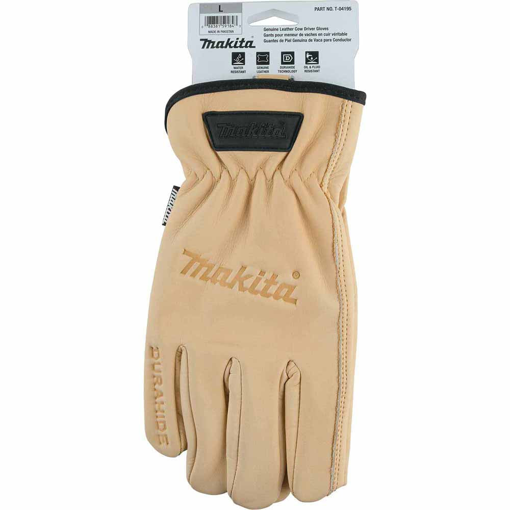 Makita T-04195 100% Genuine Leather Cow Driver Gloves (Large) - 4