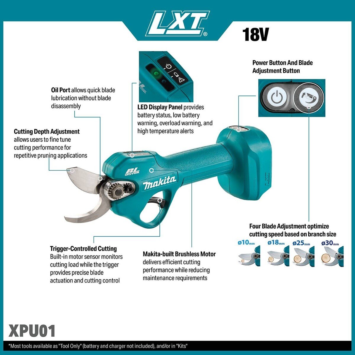 Makita XPU01Z 18V LXT Brushless Cordless Pruning Shear Tool Only - 8