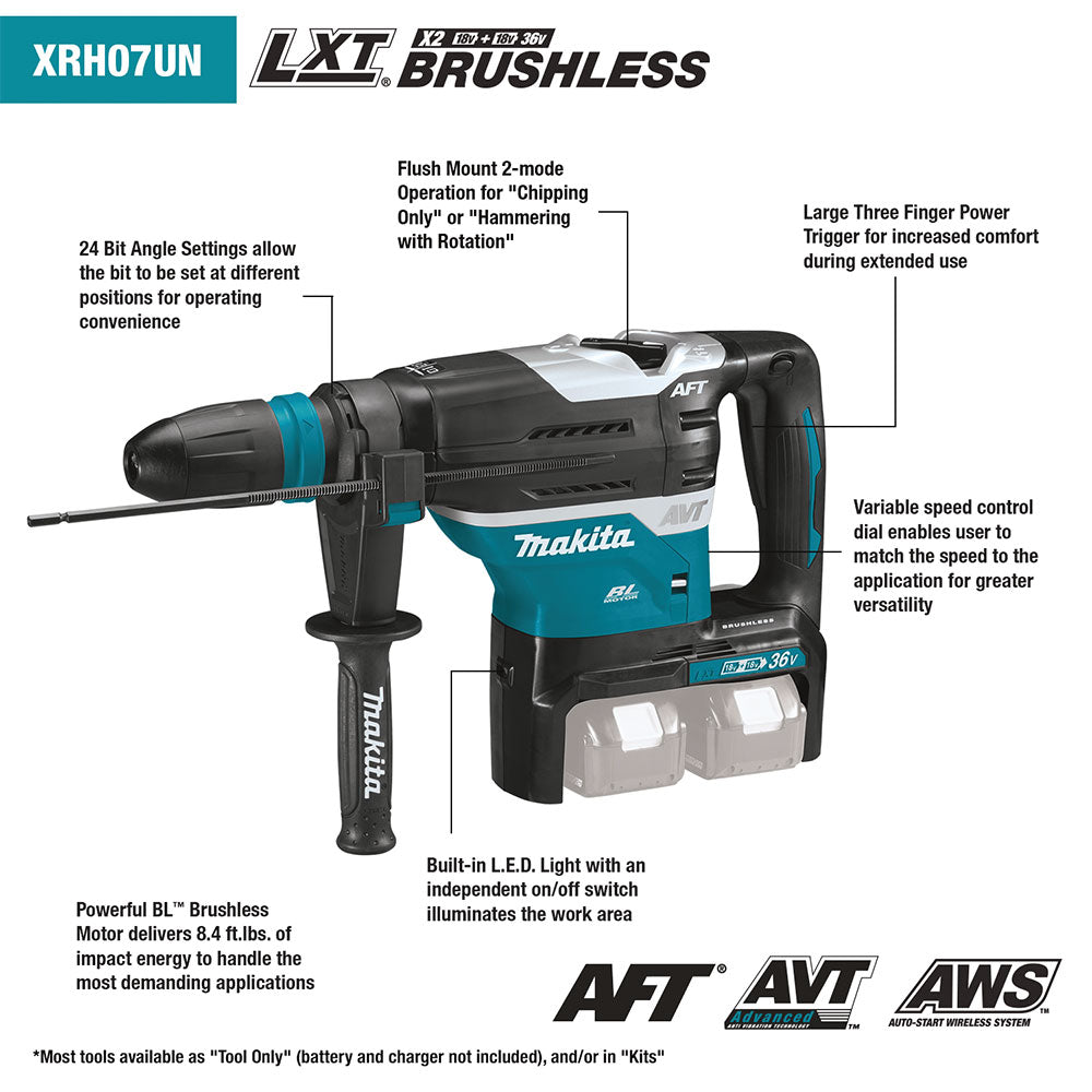 Makita XRH07PTUN 18V X2 LXT 1-9/16" Rotary Hammer Kit, SDS-MAX (5.0Ah) - 5